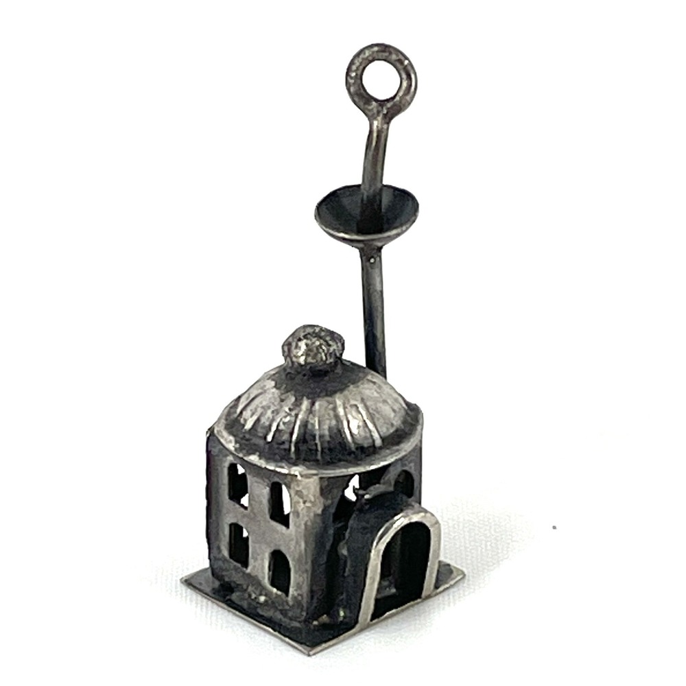 Vtg 800 Silver Detailed Church Building Charm Pendant Rare Collectible Miniature